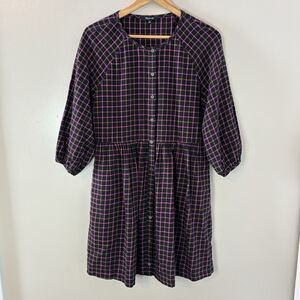 Madewell Flannel Dress Black Pink Plaid Babydoll Womens Sz 00